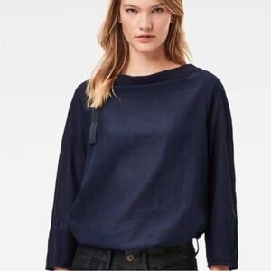 G-Star Raw Gathered Neck Long Sleeve Navy Top Size XXS